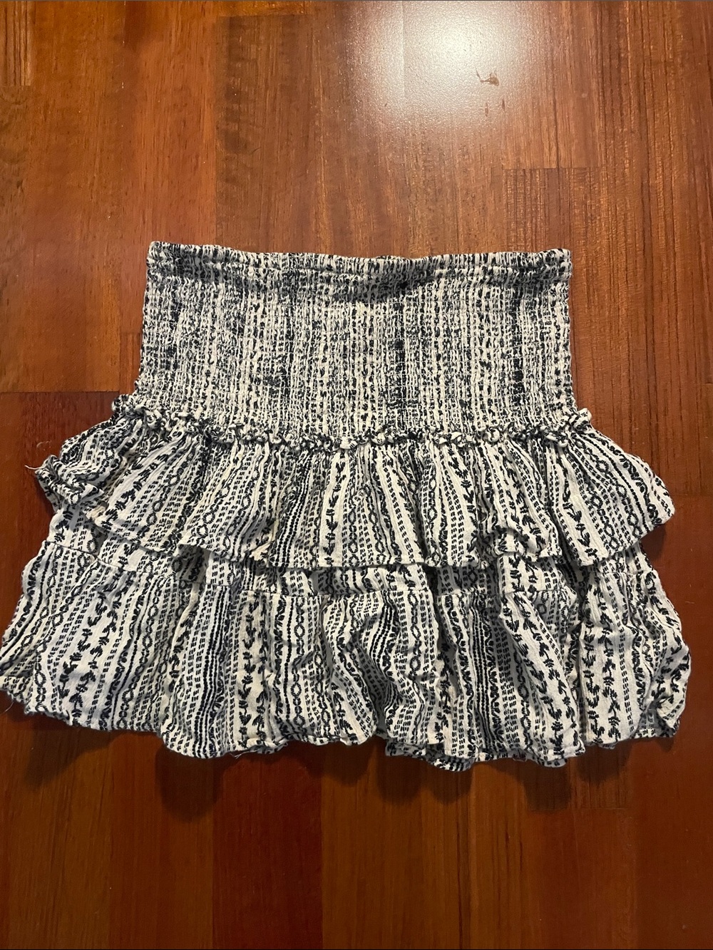 Skylar + Madison Navy and White Smocked Ruffle Mini Skirt